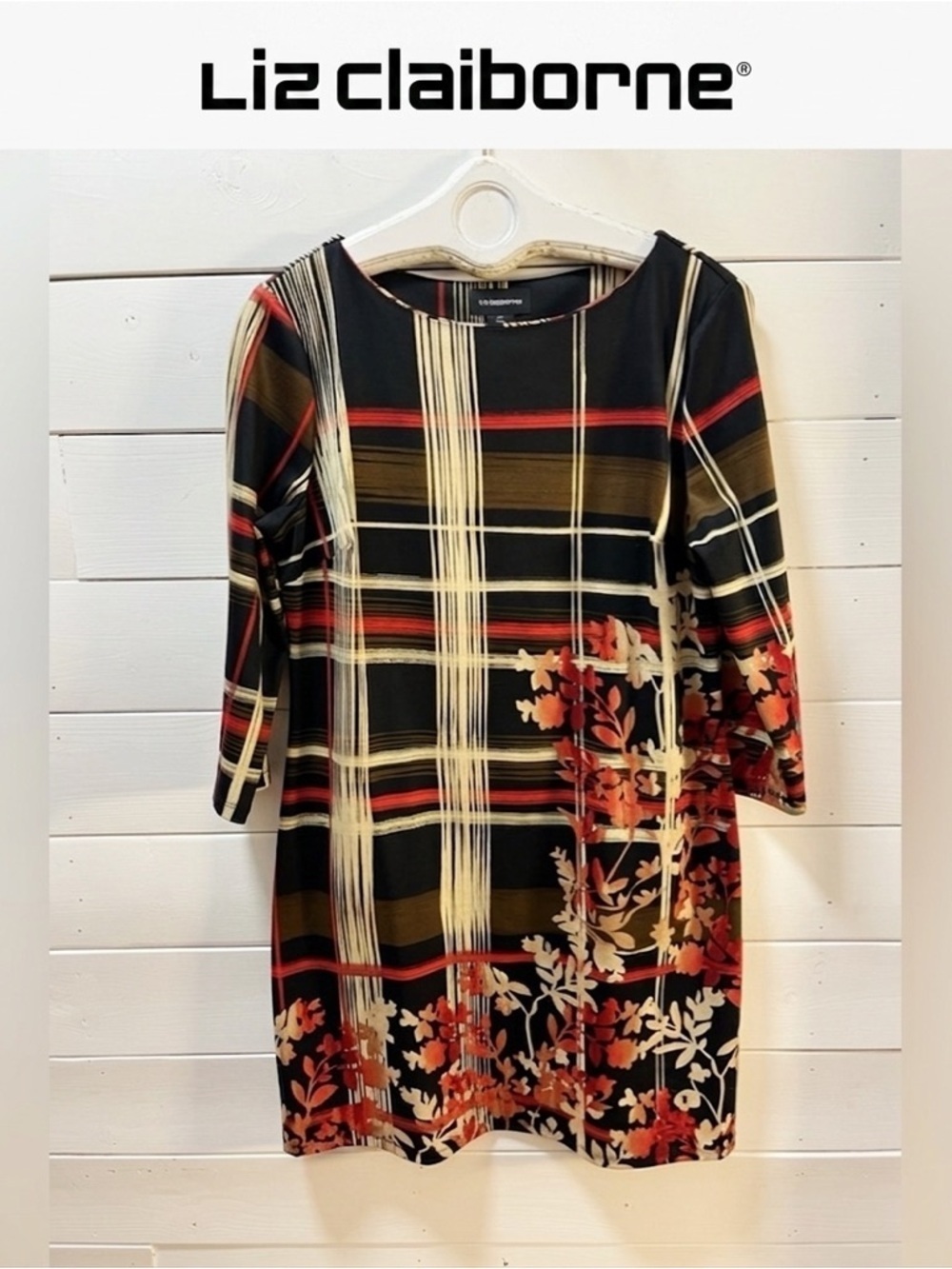 LIZ CLAIBORNE Black Multi Floral Plaid Dress – Size 14